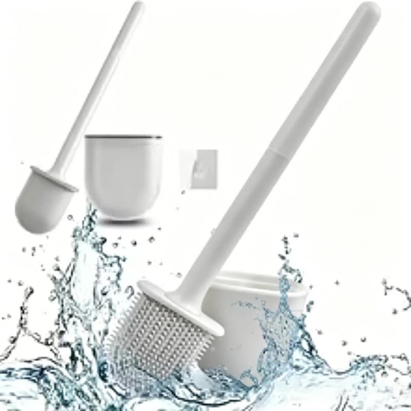Set Spazzola WC da Parete con Testa Piatta Flessibile per Pulizia Profonda di Angoli e Aree Difficili in Bagno