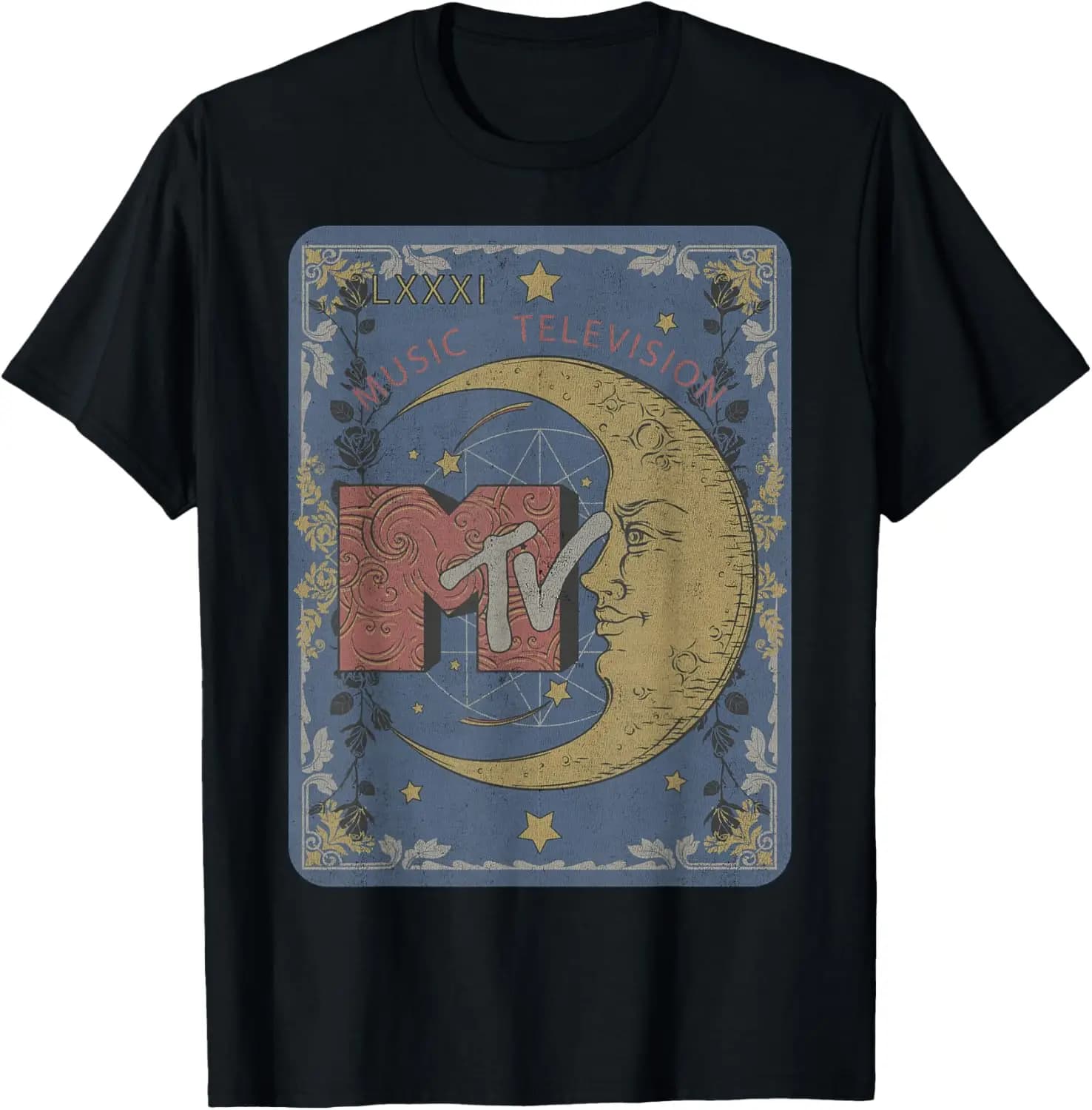 Music Television Crescent Moon Tarot Card T-Shirt Small