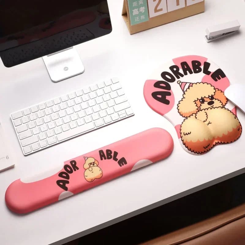 Tappetino per Mouse Anime Kawaii con Supporto per Polso in Gel di Silicone Antiscivolo 3D a Forma di Cane Carino per Computer, Laptop, Ufficio e Gaming