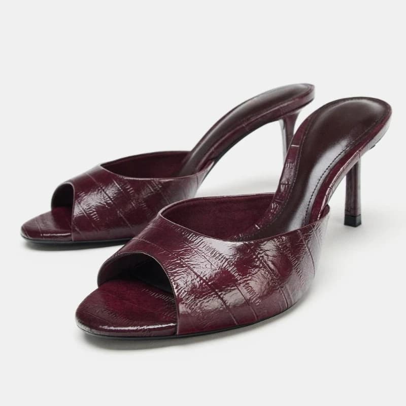 Slippers with heel signed sexy open toe women's Sandals with top design slides textured burgundy women's luxury elegant heels for party dresses