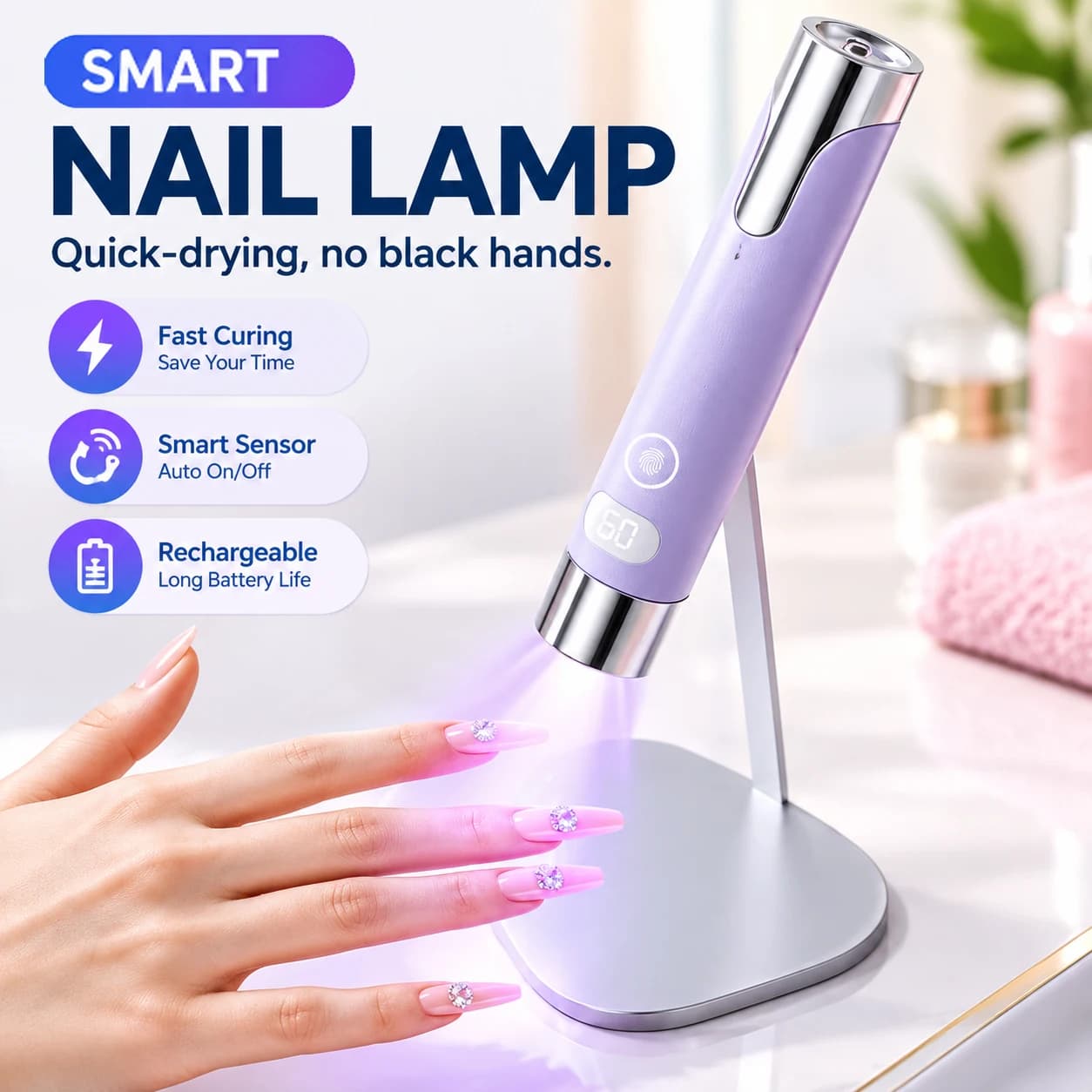 Cordless Smart Sensor Nail Lamp UV LED Gel Polish Curing Light Pen Portable Handheld Nail Dryer Pen Fast Drying Manicure Tool