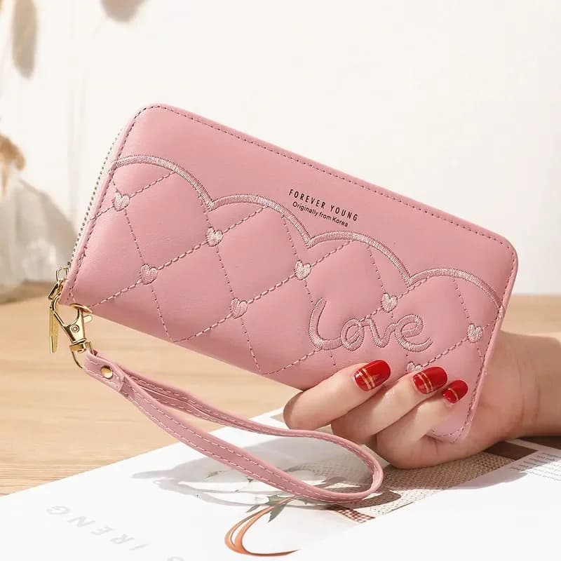 Portafoglio da donna con cerniera lunga Amore filo da ricamo Portafoglio da donna a mano Multicard Fashion Wild Phone Bag Portafogli Portafoglio femminile