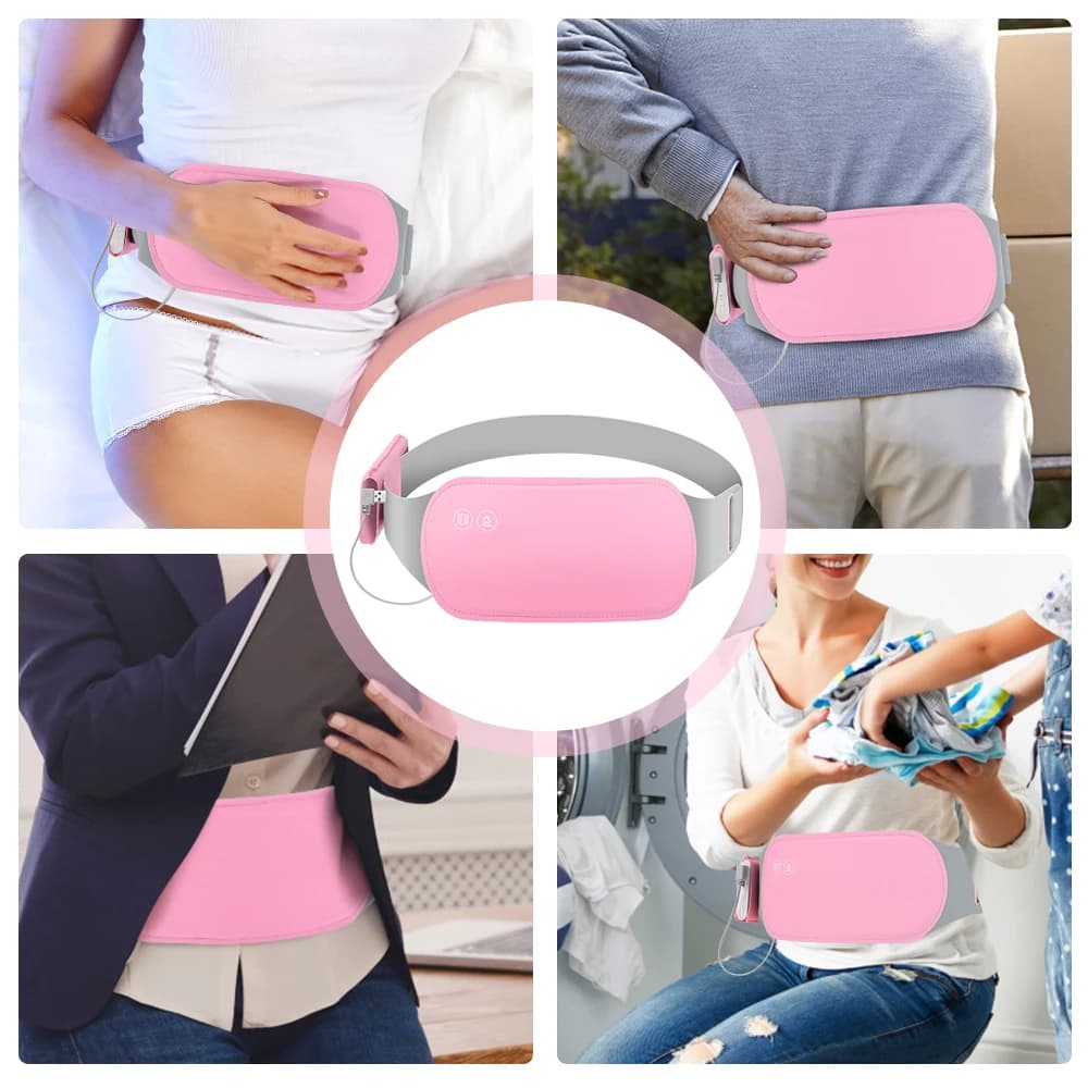Cintura Riscaldante per Crampi Mestruali con Powerbank USB, Massaggio Addominale, 6 Vibrazioni, 3 Temperature Costanti