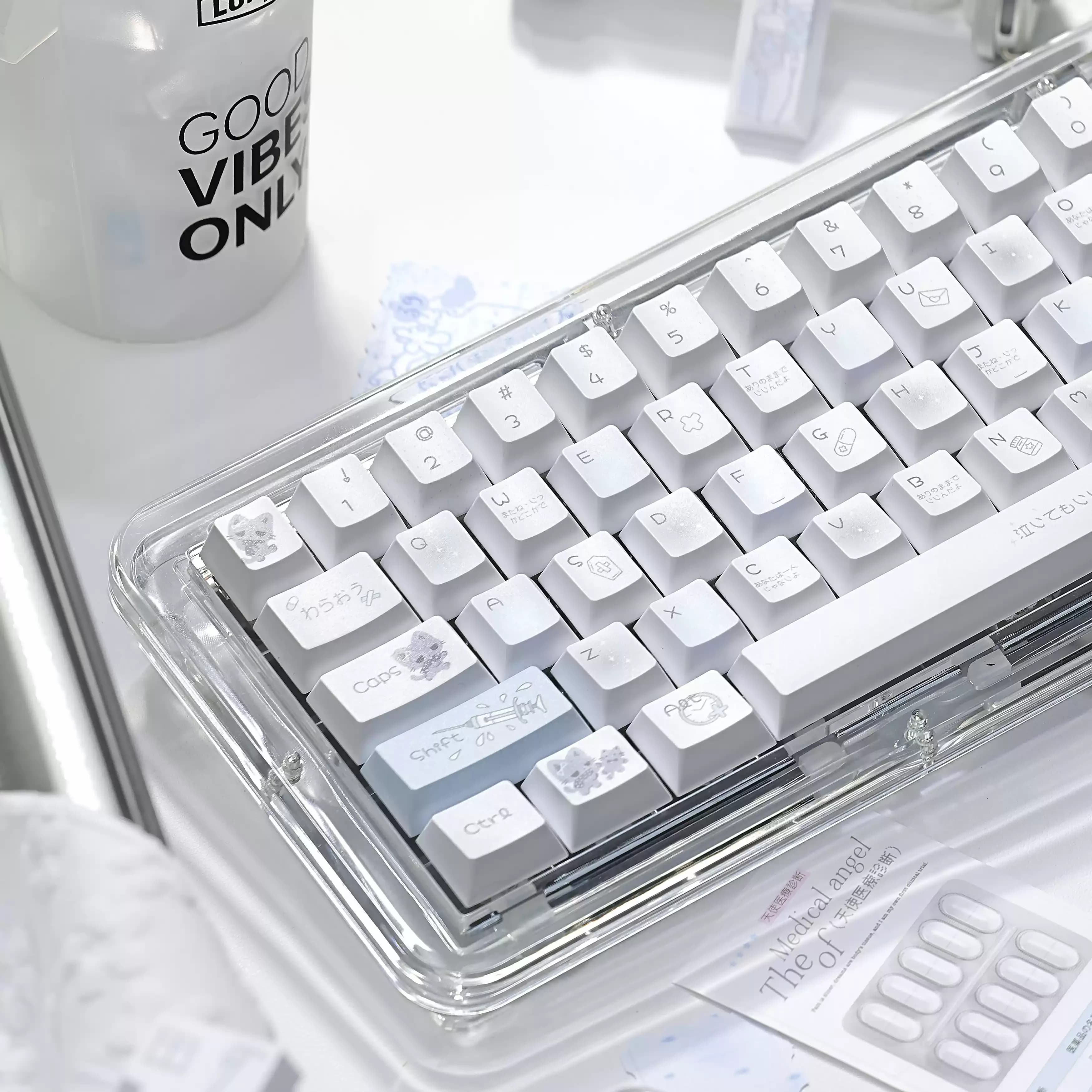 Set di Keycaps a Tema Gatto Medicale, Tasti PBT con Sublimazione, Keycaps Personalizzati FOA Profilo Cherry per Accessori Tastiera Meccanica