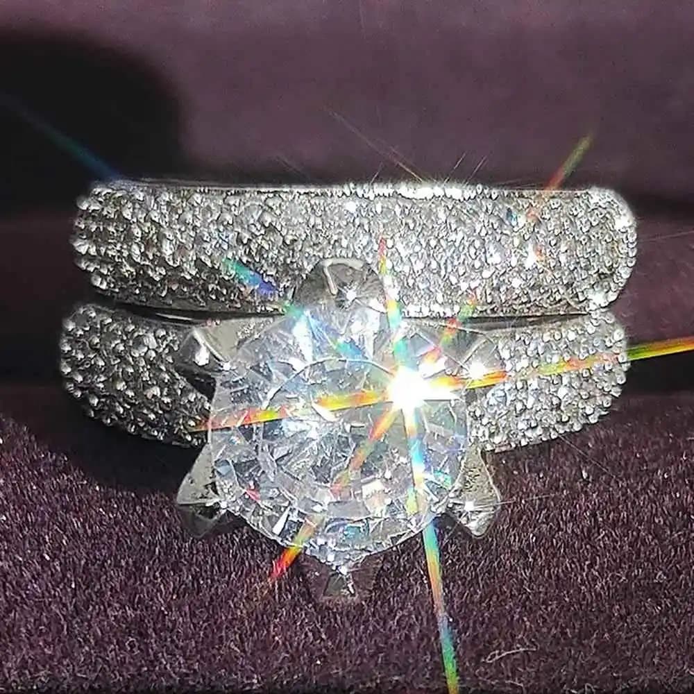 Set di Anelli Nuziali alla Moda per Uomo e Donna, Anelli con Diamanti per Banchetti Nuziali R94R3400A