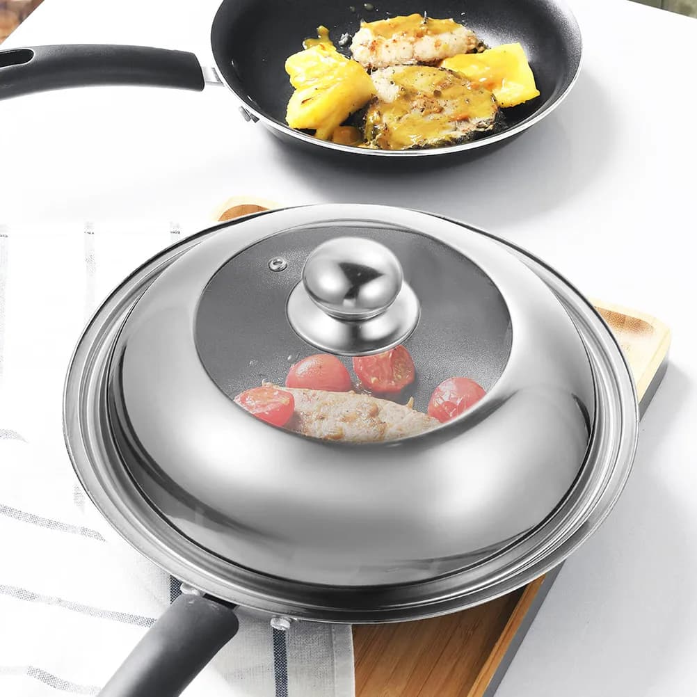 Stainless Steel Universal Pot Lid Transparent Glass Cookware Cover Anti-Heat Knob Spill Proof Lid for Stockpot Frying Pan