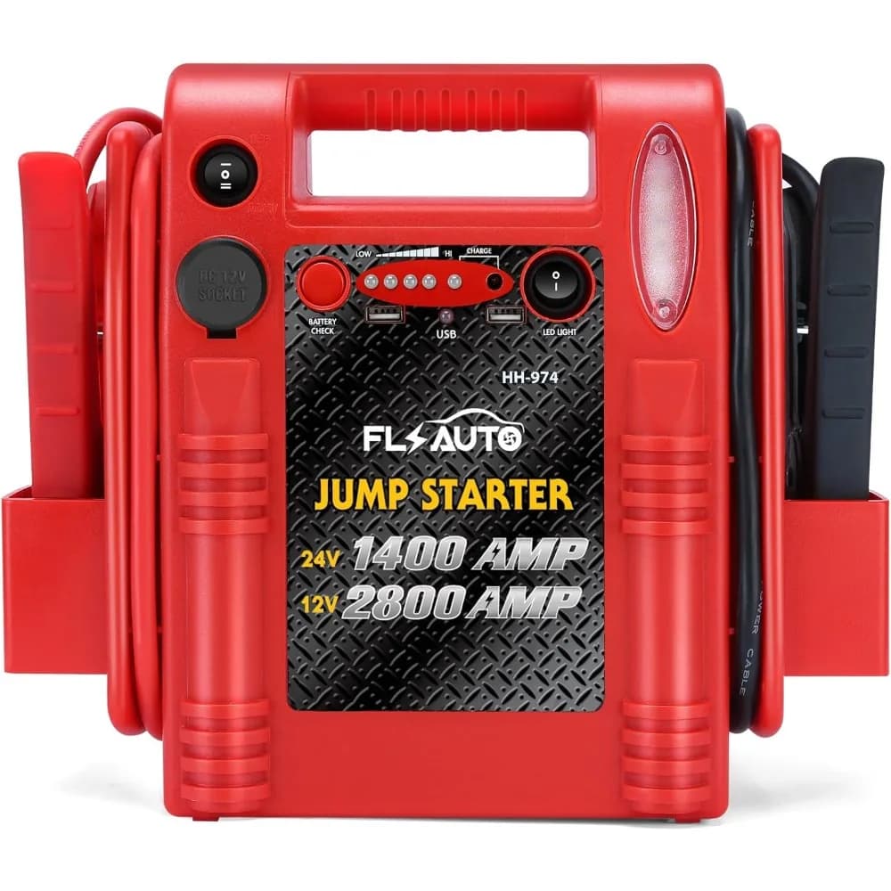 Avviatore di emergenza per batteria per auto - FlyAuto 2800/1800 Amp 12V 24V Scatola di emergenza per carichi pesanti, funziona con camion Trattore Escavatore Automotive Engi