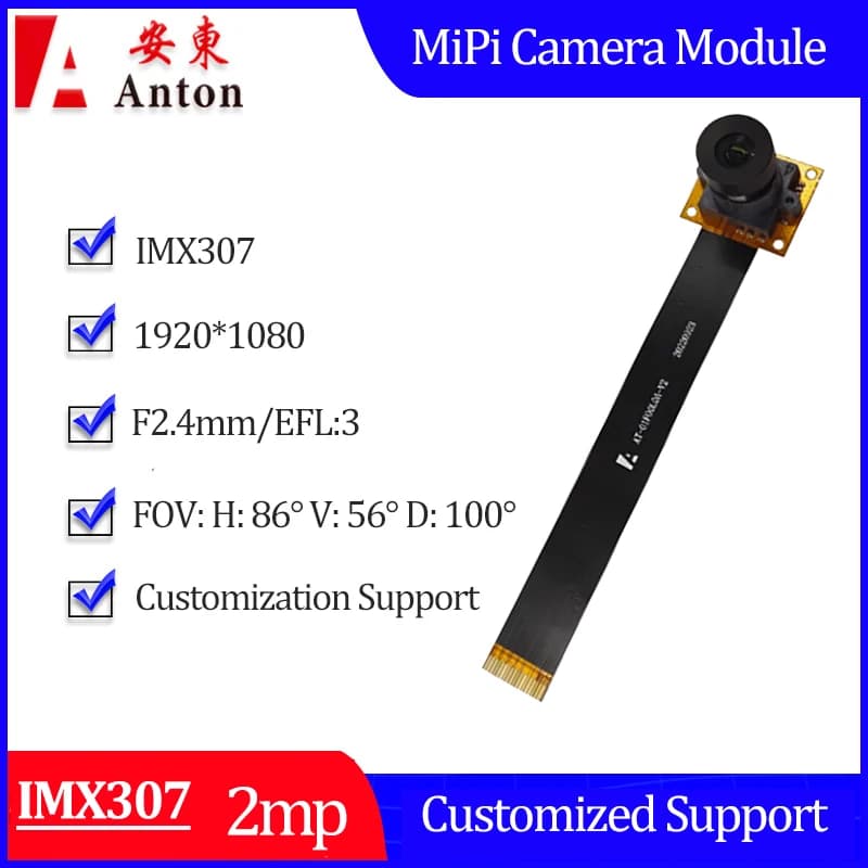 Modulo Fotocamera 2MP 1080P CMOS Sony IMX307 MiPi, F2.4 Messa a Fuoco Fissa, 1920*1080P FOV D100 ° Webcam a colori con interfaccia cavo FPC a 24 pin