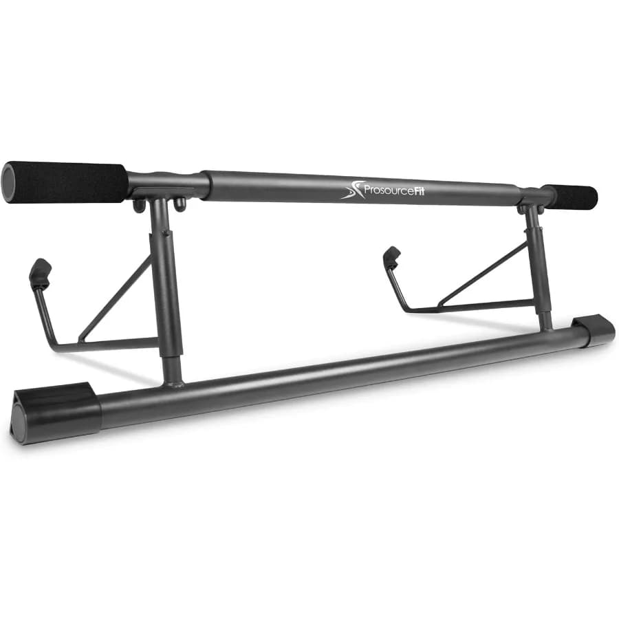 Foldable door trainer with traction bar for multipurpose fitness exercises and home gym