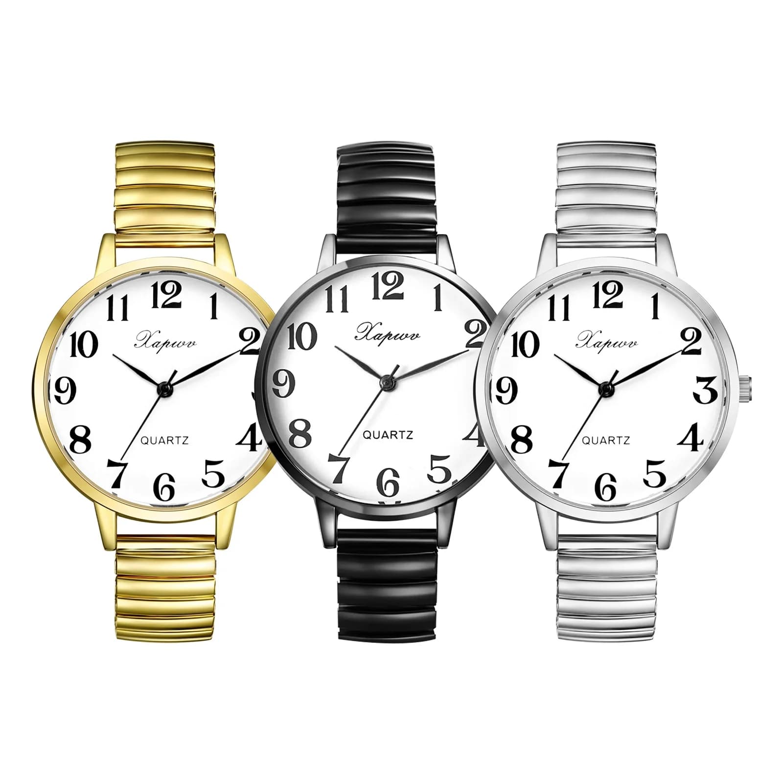 Orologio da donna al quarzo con cinturino elastico in acciaio inossidabile, quadrante semplice con numeri grandi, elegante orologio da polso da donna