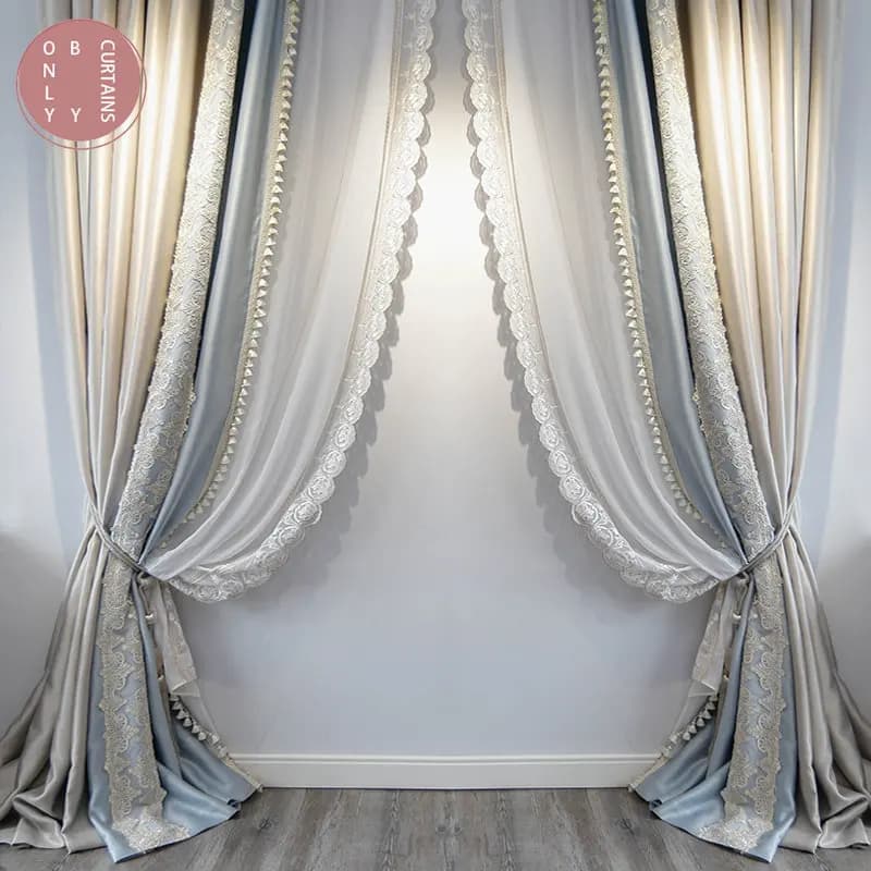 French Light Luxury High-end Atmospheric Bedroom Bay Window SilkPattern Curtain for Living Room Luxury Curtains for Living Room