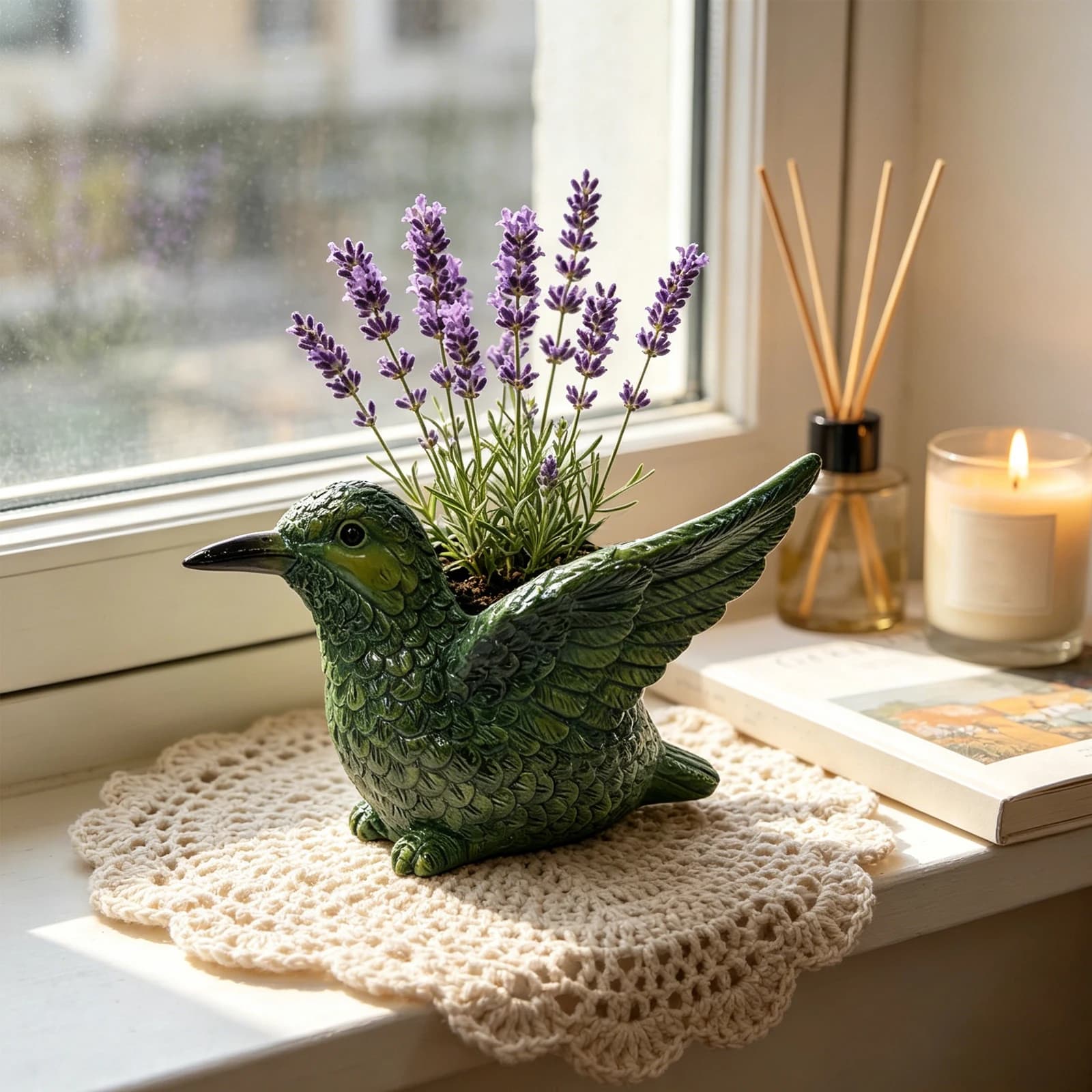 Vaso per Piante a Forma di Passero Verde, Fioriera a Forma di Uccello per Piante Grasse e Piccole Piante, Vaso in Resina, Accessori per Giardinaggio