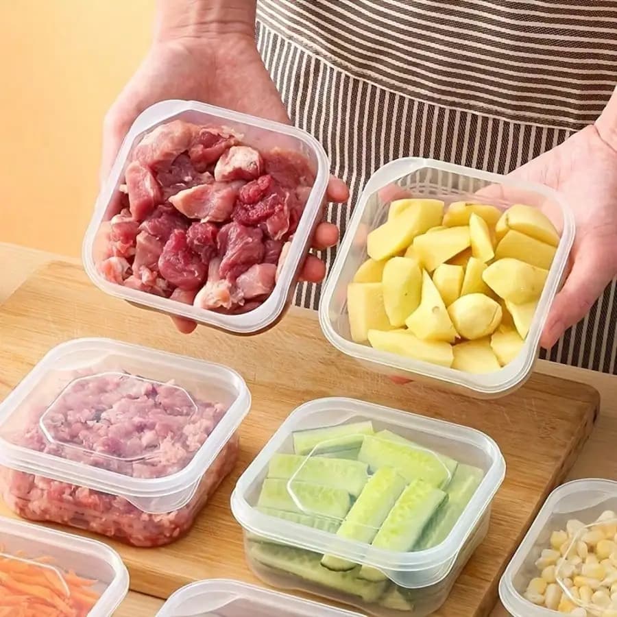 Contenitori impilabili per alimenti da 1/5/10 pezzi con coperchi quadrati trasparenti, adatti per cereali, carne, frutta e verdura, contenitori per il pranzo in plastica - Lavabili in lavastoviglie e adatti al microonde | Contenitori per Alimenti | Contenitori per la preparazione dei pasti | Scatole per lo Stoccaggio