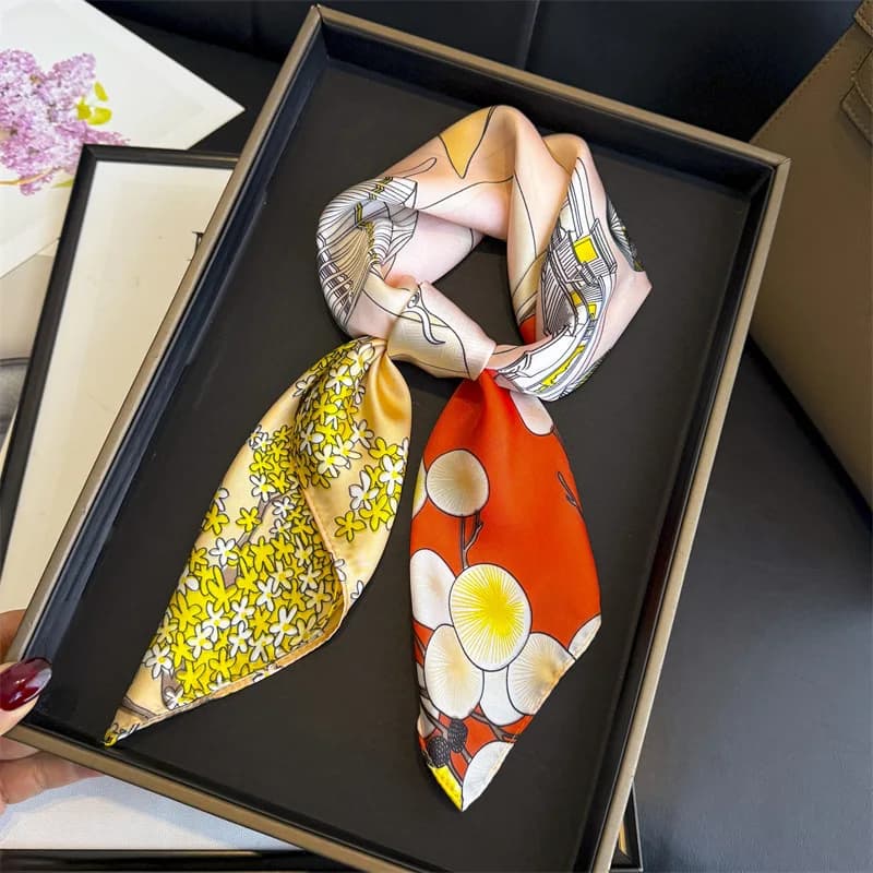 Foulard quadrato in seta con stampa mongolfiera da donna, alla moda, per hijab, fasce per capelli, sciarpa da collo da 70 cm, scialle in raso femminile, fascia per capelli a nastro