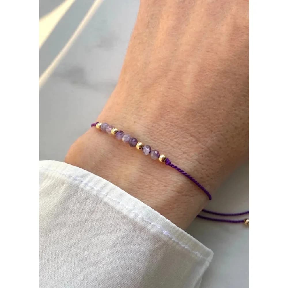 1 braccialetto regolabile con perline di ametista con perline di rame placcato oro, regalo di gioielli con cordino viola fatto a mano per donne e ragazze