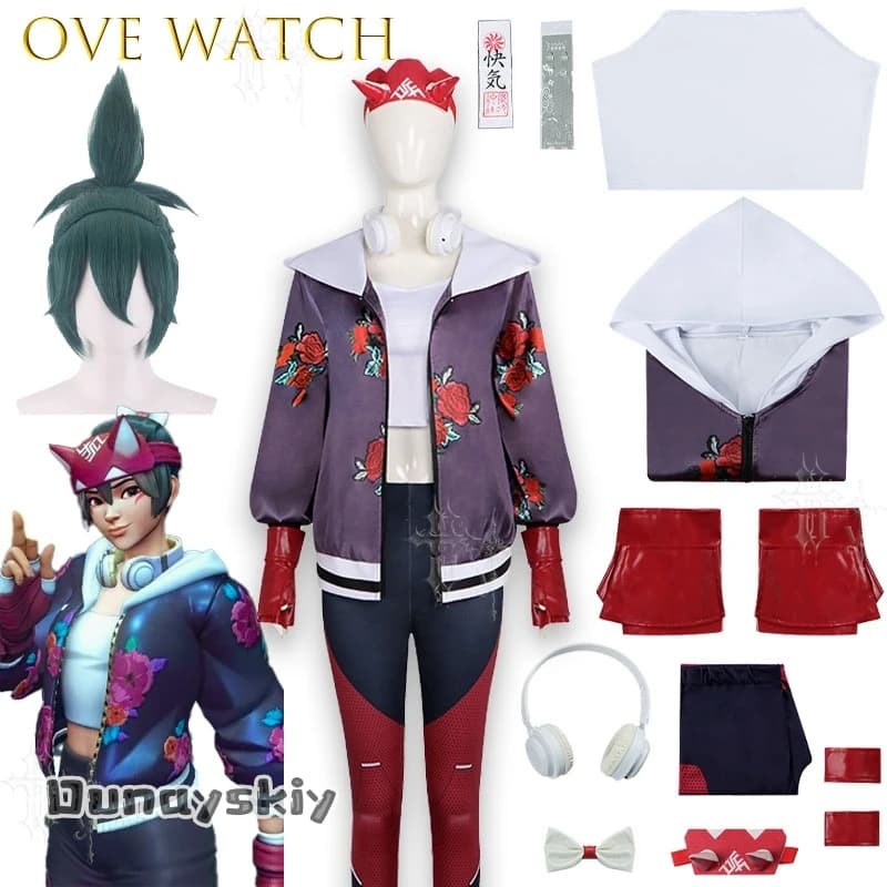 Costume Cosplay Kiriko Overwatch: Cappotto, Pantaloni, Cuffie, Copricapo, Guanti e Set di Accessori - Uniforme di Halloween alla Moda per Uomini e Donne