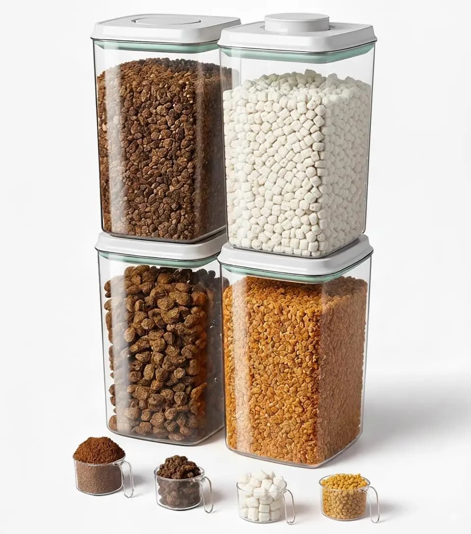 Contenitore ermetico per alimenti per cani con misurino da 130 ml – Contenitore impilabile da 4 litri, senza BPA, per crocchette e snack per animali domestici