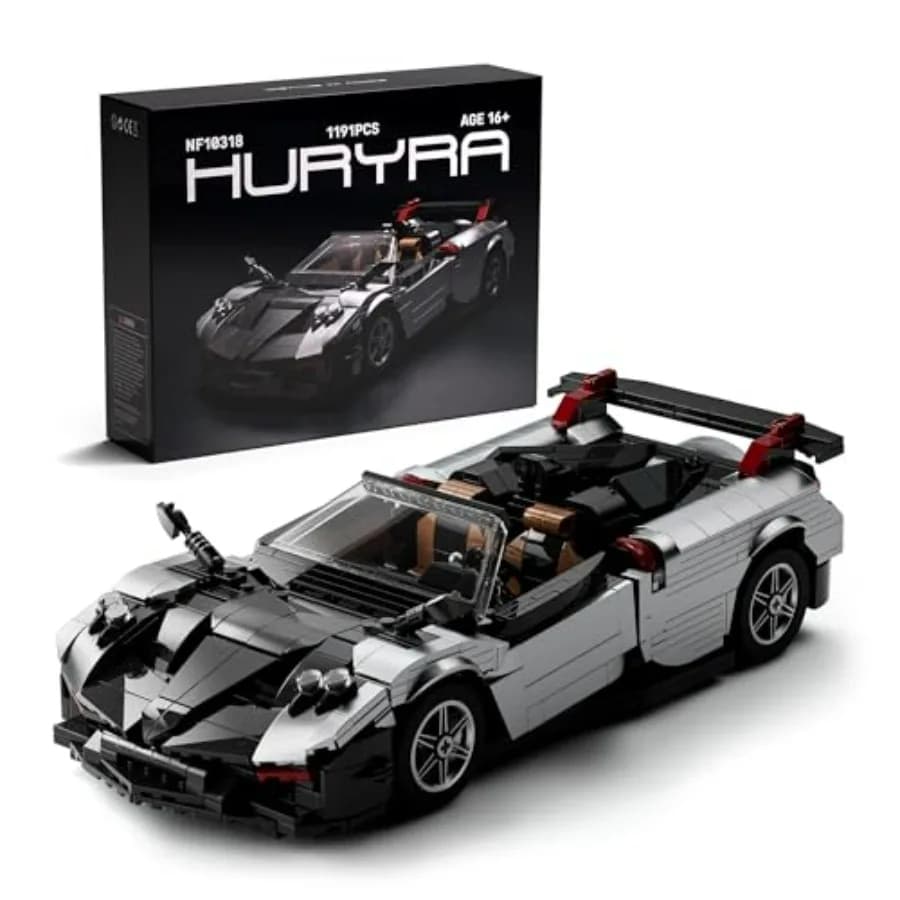 Set di Costruzione Auto Sportiva HURYRA, Modello di Supercar in Scala 1:14, Colore Nero e Rosso, 191 Pezzi, Ideale per Esposizione e Collezionisti