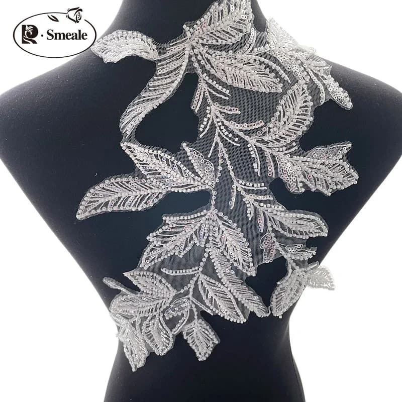 Toppa di stoffa con ricamo floreale con paillettes in rilievo 3D, abito da sposa, accessori di abbigliamento per bambini, 3 colori, 4 pezzi, 2 paia