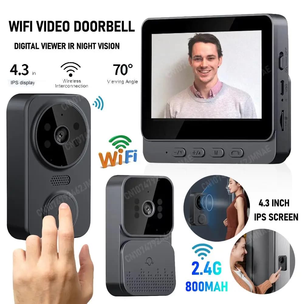 Campanello Video WiFi 2.4G 800mAh visualizzatore digitale visione notturna IR schermo IPS da 4.3 pollici videocamera intelligente per campanello per l'home Office