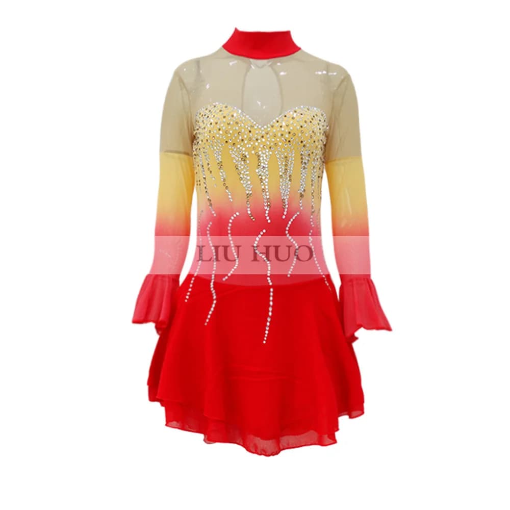 LIUHUO Pattinaggio di Figura Vestito da Donna Ragazza Prestazioni sul Ghiaccio Gradiente Ginnastica Ritmica Concorso Body Roller Bambini Rosso