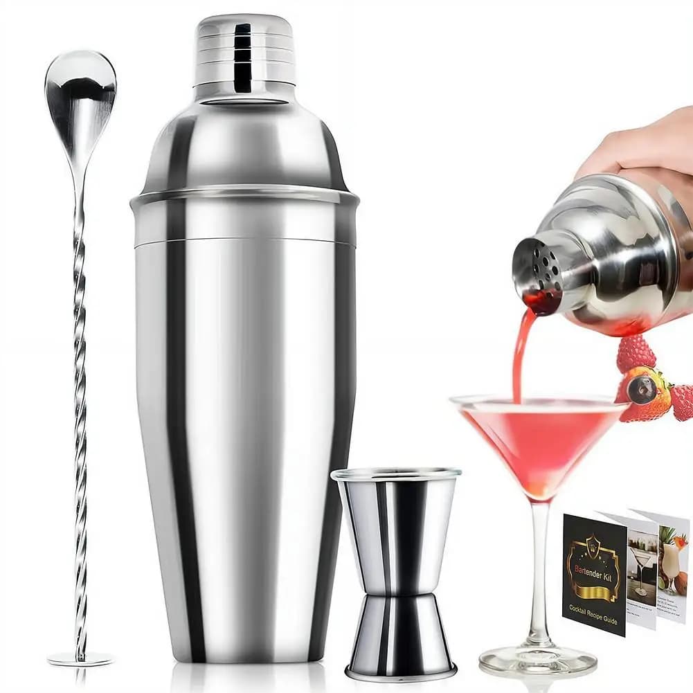Set da 3 Pezzi per Cocktail in Acciaio Inossidabile, Kit da Barman con Jigger e Cucchiaio, Utensili da Bar per Casa e Feste