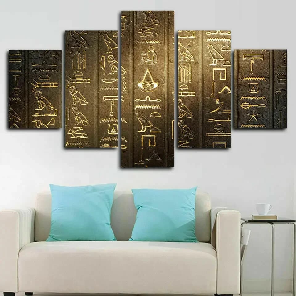 Frameless 5 Pieces Egyptian Hieroglyphics Poster Image On Canvas Print Wall Art Canvas Painting Wall Decoration for Living Room