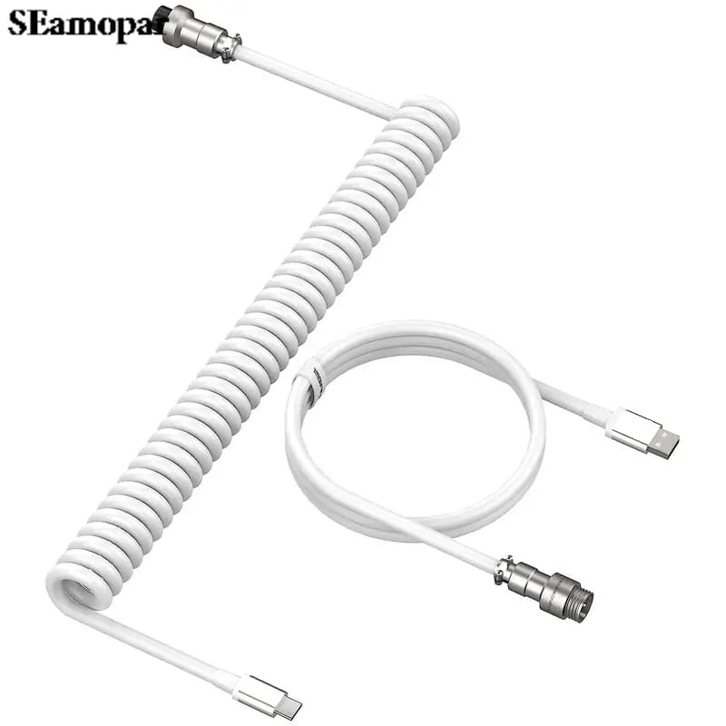 Spiral keyboard cable from type C to USB-A Mechanical keyboard cable Detachable cable for double sleeve metal aviator for game keyboard