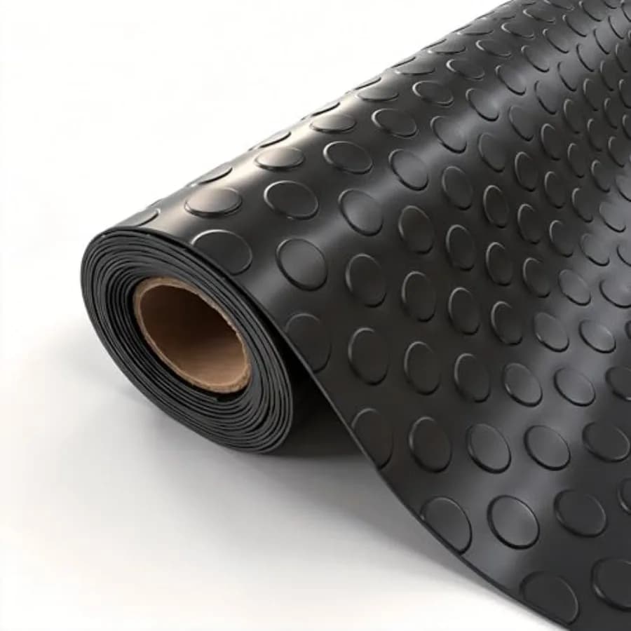 Tappetino per Garage, Tappeto in PVC Spesso 2mm con Motivo a Moneta, con 20 Nastri Adesivi, Rotoli di Pavimentazione in Gomma per Sotto l'Auto, Antiscivolo