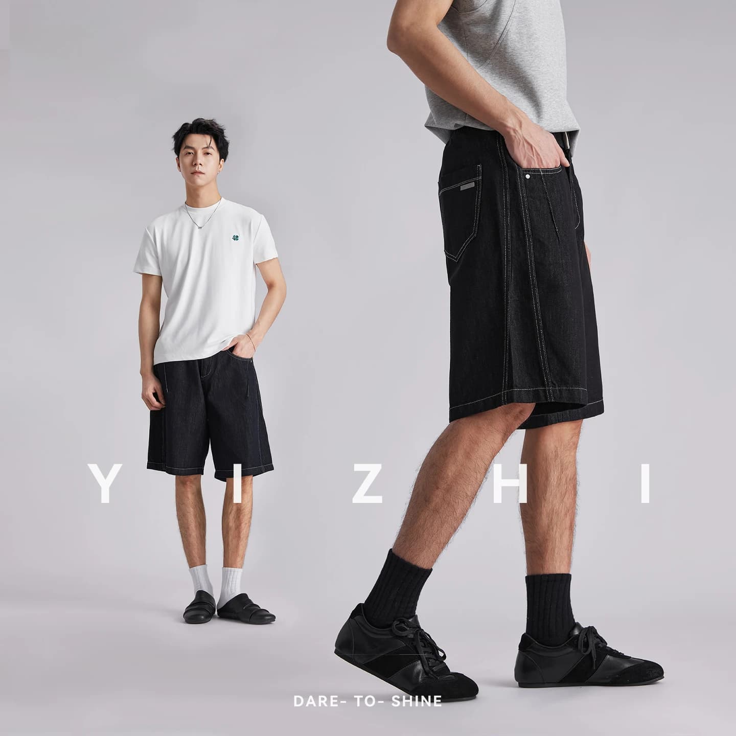 Fashion Men Lyocell Stitch Detail Denim Shorts New 2026 Summer Loose Straight Elastic Waist Versatile 5 Inch Bermuda Shorts