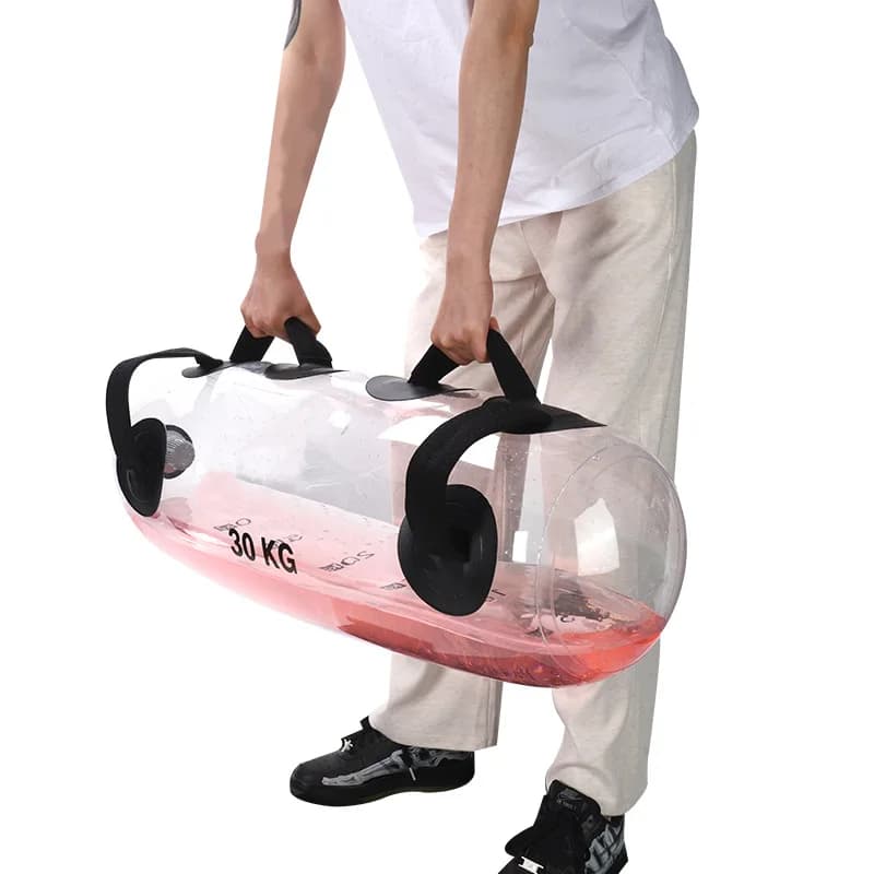 Borsa per l'acqua fitness trasparente cilindrica portante, borsa per energia con manubri riempito d'acqua, allenamento con i pesi