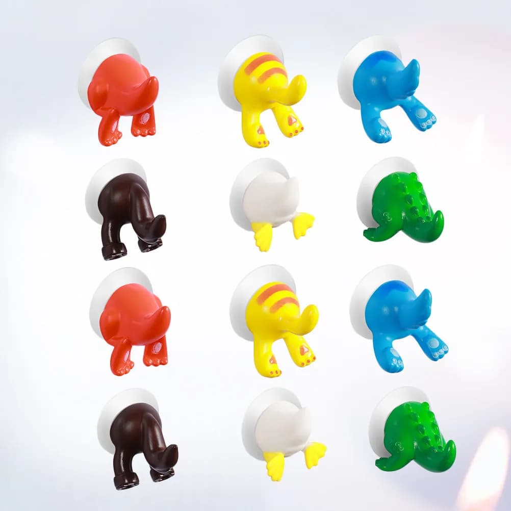 Set di 12 Ganci a Ventosa a Forma di Coda di Animale, Ganci Adesivi Resistenti, Appendiabiti da Parete per Cucina e Bagno, Organizzatore Multifunzionale Riutilizzabile