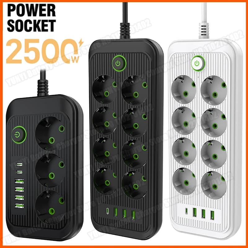 EU Plug CA Multi-Port Extension Cable 2 m Electric socket Smart USB Home Office Overvoltage protection Network filter