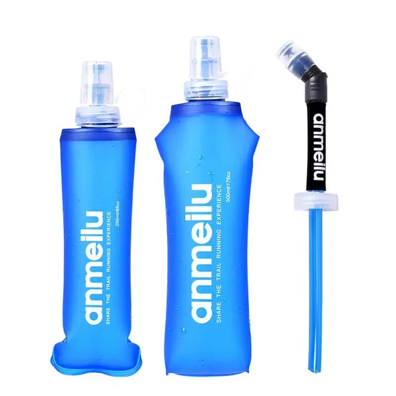 Foldable soft flask, BPA-free straw, folding water bottle, running, Jogging hydration bag vest, 250ml, 500ml