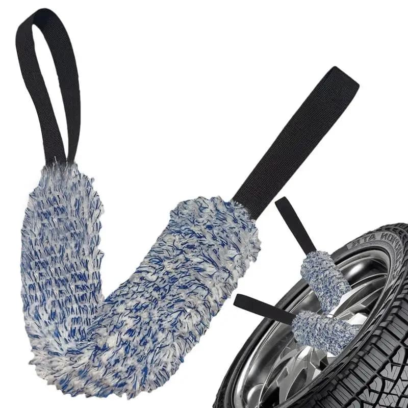 Spazzola per lavaggio ruote auto, spazzola per angoli ruote, panno in microfibra per asciugatura auto, spazzola portatile bifacciale per la pulizia dei cerchioni con cinghia lunga per uso domestico