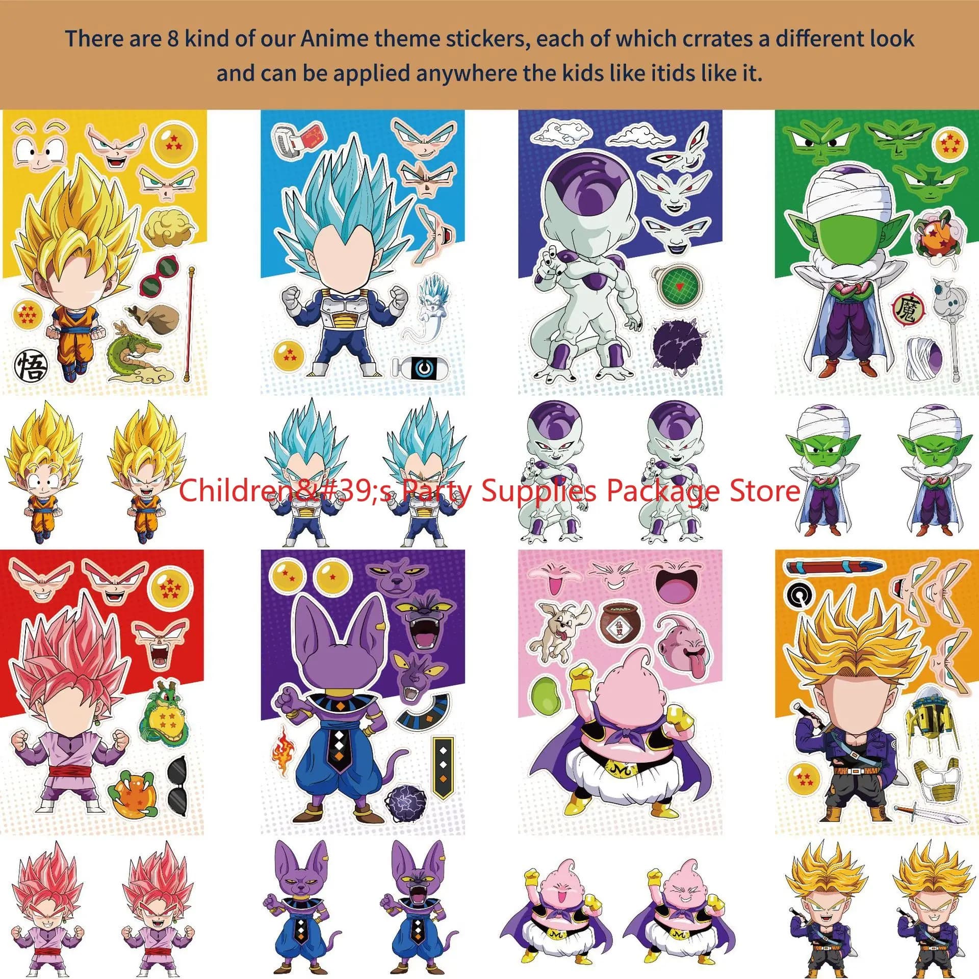 Bandai 8/16 pezzi Dragon Ball Bambini Adesivo puzzle fai da te Divertimento Anime Cartoon Adesivi di montaggio per giocattoli per bambini Regalo di compleanno