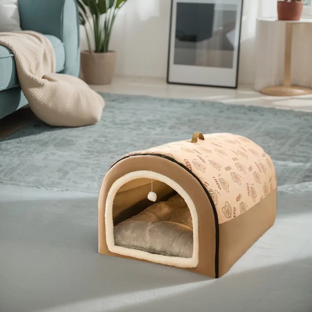 Cuccia a Grotta per Gatti e Cani, Lavabile, Staccabile, Tenda Morbida, Cuccia Invernale Confortevole, Castello per Cani e Gatti, Articoli per Animali Domestici