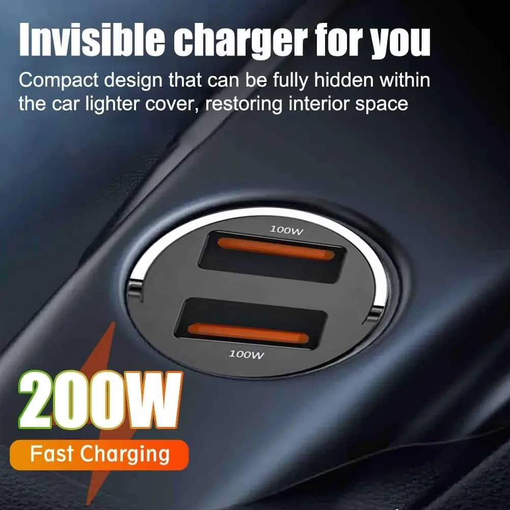 100/200W Car Charger PD Fast Charging for IPhone QC3.0 Mini USB Type C Mini Car Charger for Samsung Huawei Xiaomi