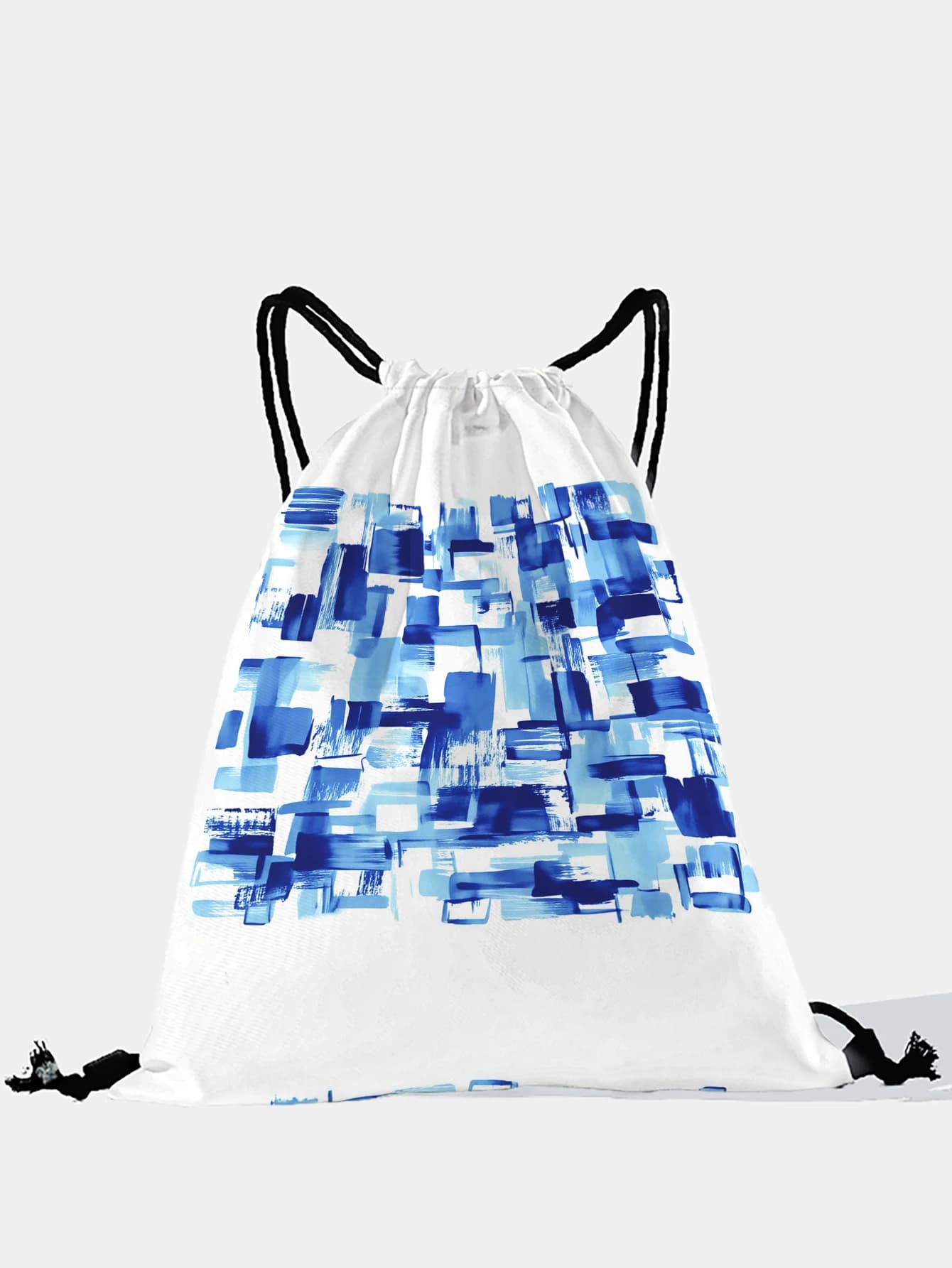 Zaino con coulisse con stampa blu acquerello, borsa sportiva leggera per palestra, yoga, viaggi, scuola, shopping e uso quotidiano