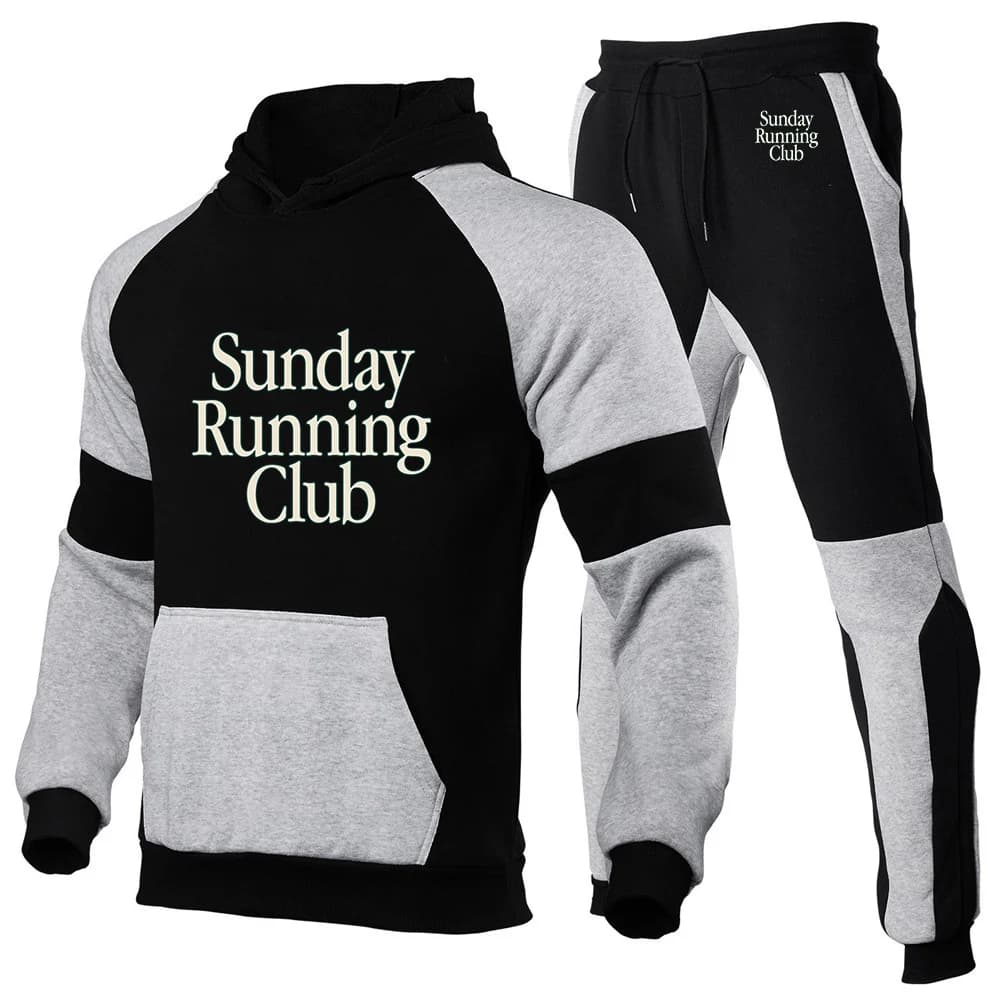 Completo sportivo da uomo 2026 Sunday Running Club: Felpa con cappuccio patchwork alla moda + Pantaloni sportivi lunghi - Nuova collezione Primavera/Autunno