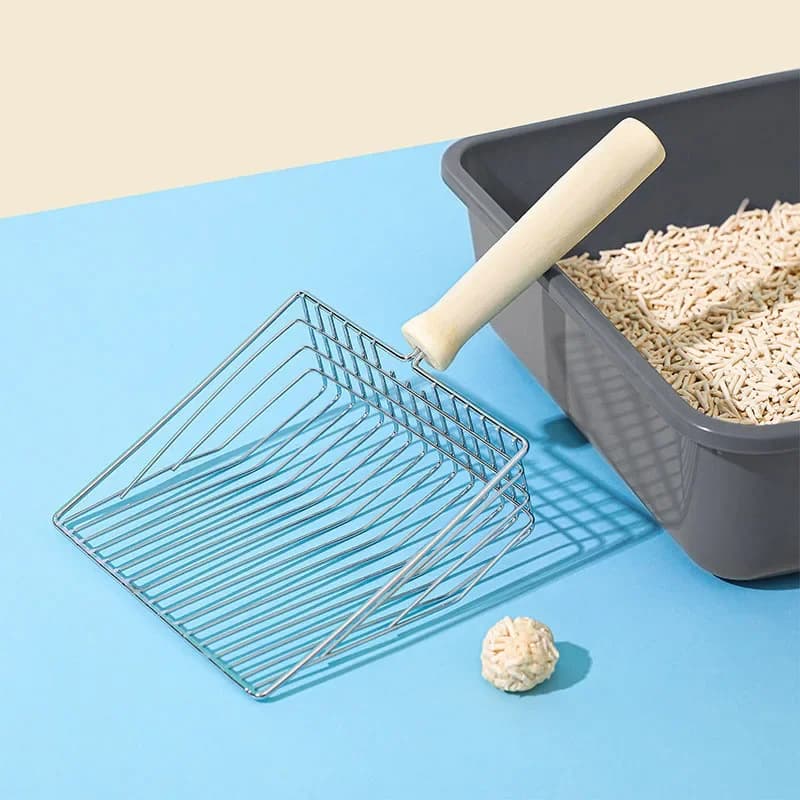 Pala per lettiera per gatti manico in legno Scooper in metallo con gancio strumento portatile per la pulizia della toilette per gattini in acciaio inossidabile prodotti per animali domestici