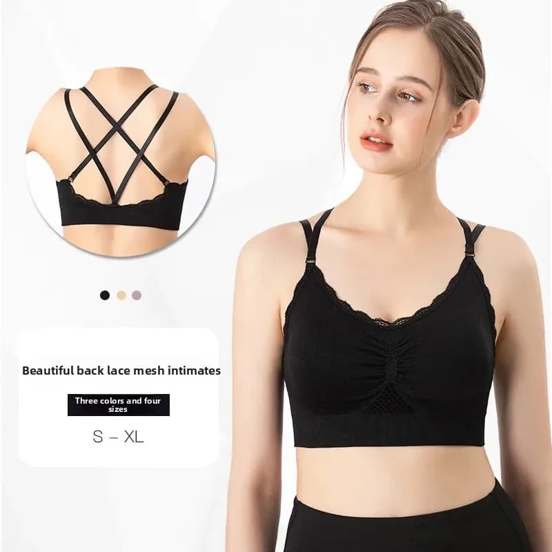 Sports Bra Lace Mesh Breathable Quick Dry No Steel Ring Yoga Women's Underwear Double Strap Beautiful Back Sleep Yoga KUCLUT