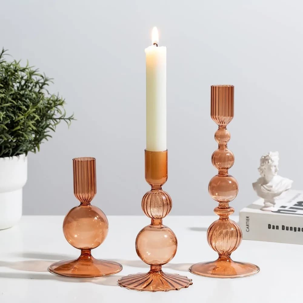 Christmas‑Themed Glass Candle Holder Unique Tapered Flower Vase Candlestick Romantic Holiday for Table Centerpiece Home Decor