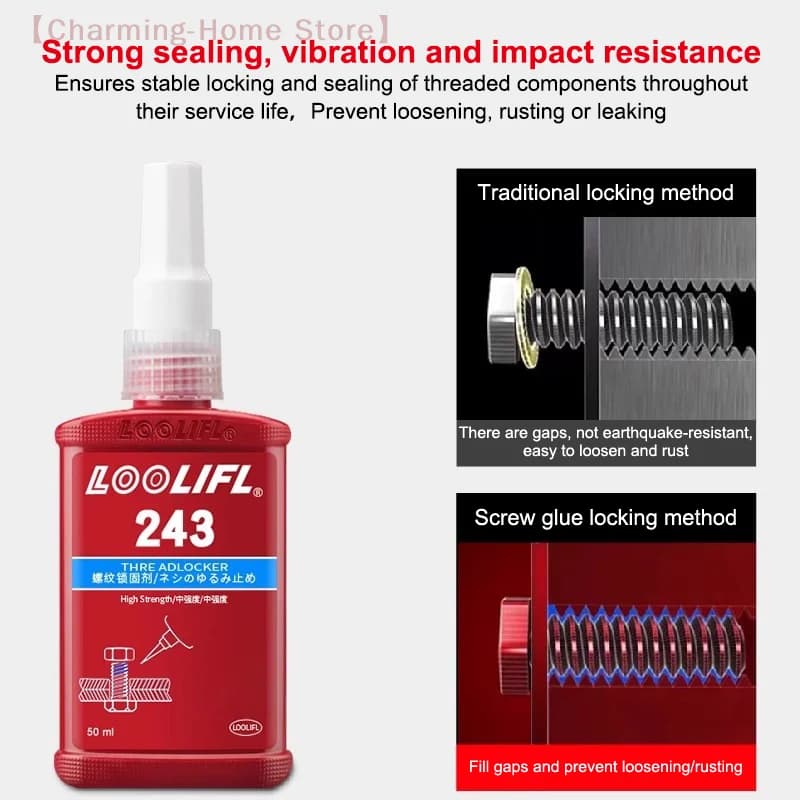 【M】Medium Strength Threadlockers Universal Thread Adhesives For All Metal Threaded Components Removable Waterproof 50ML