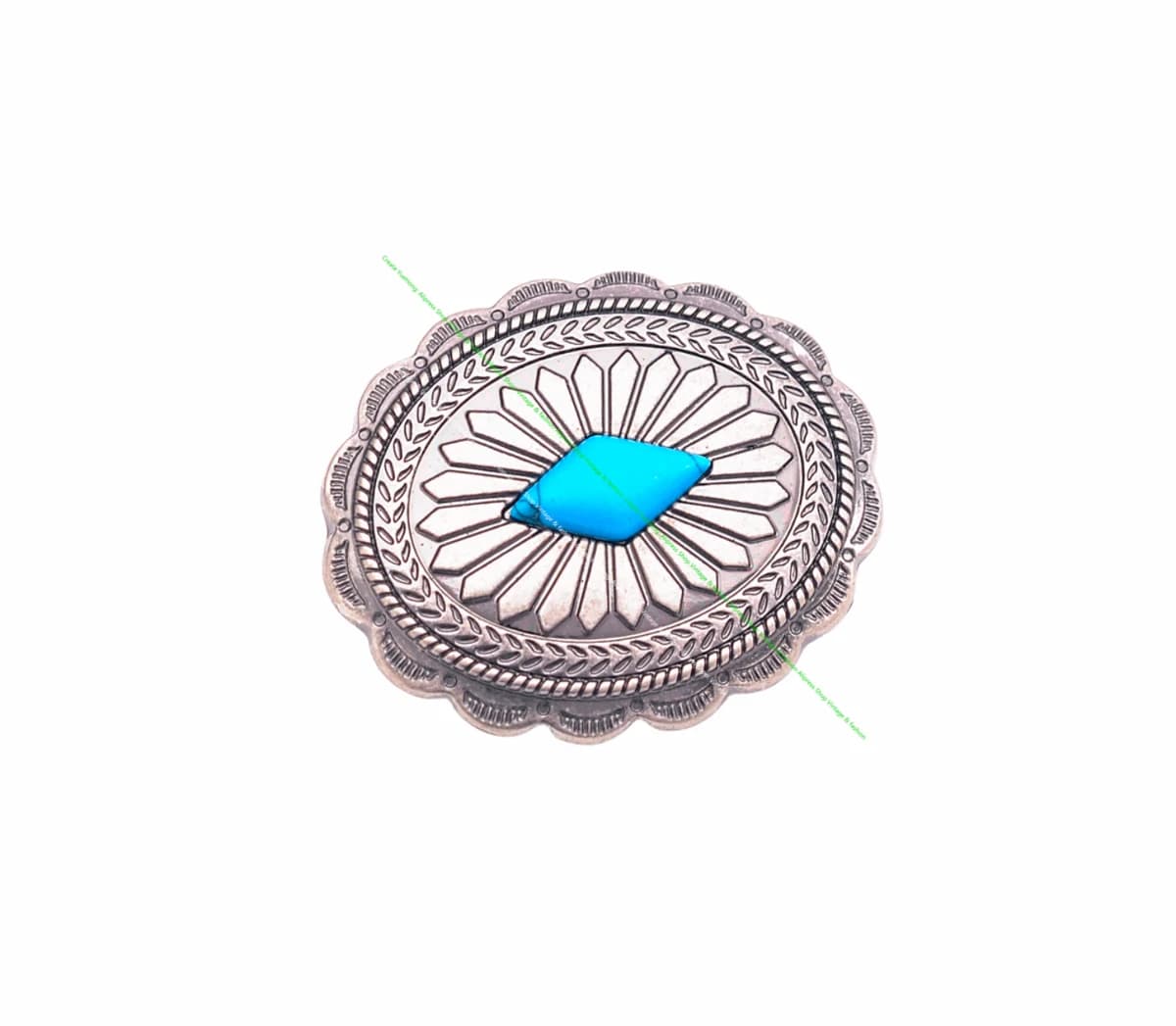 DW2336 6Pcs Antique Silver Indian Ethnic Sun Flower Turquoise Western Concho Belt Leathercraft Handbag Oval Concho Button Decor