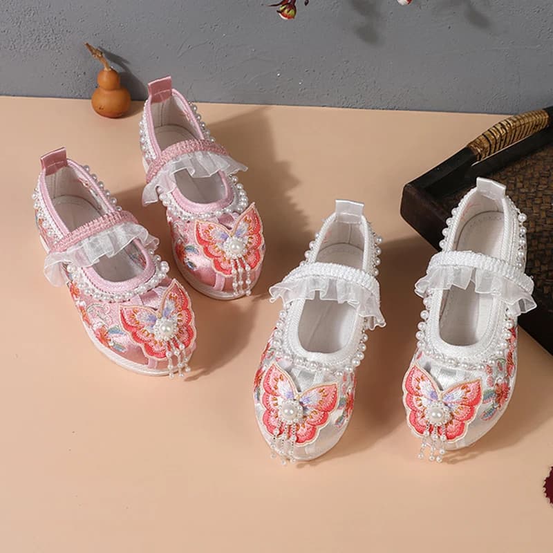 Sandali ricamati con fondo piatto per ragazze Scarpe comode per ragazze Scarpe da principessa in tessuto ricamato per bambini