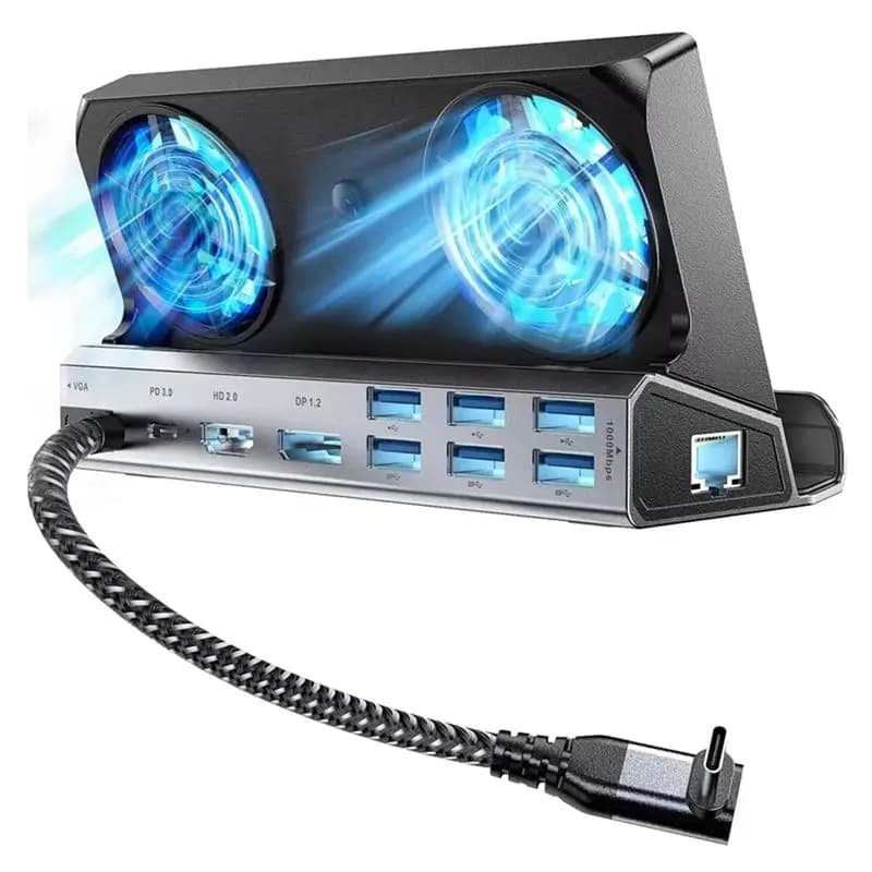 Docking station AED6-11 in 1 con doppi ventole di raffreddamento per Steam Deck, 4K 60 Hz 1080P 100W PD per Rog Ally/Switch/Legion Go