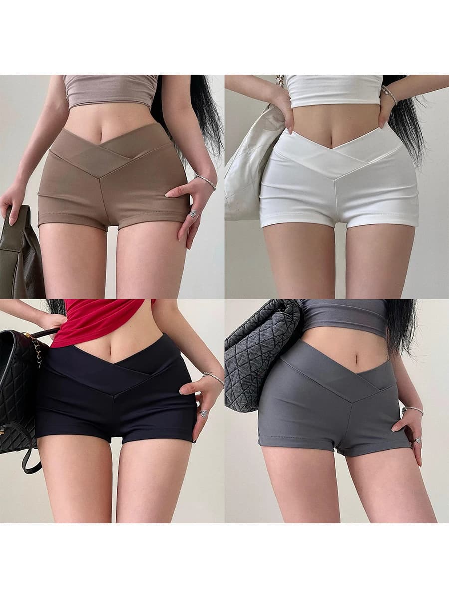 YoungGirlDay Pantaloncini Sportivi Casual Stile Americano Spicy Girl a Vita Alta Elasticizzata Modellanti Hot Pants con Vita a V Lunghezza Corta