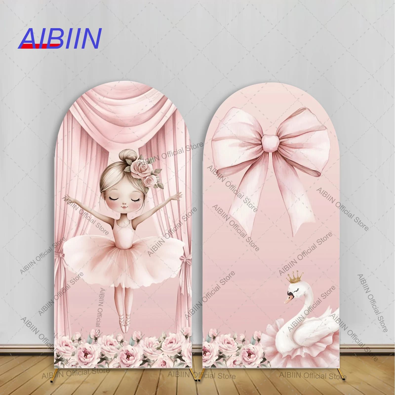 Sfondo per arco di compleanno per ragazza classica, tenda floreale, fiocco, corona, cigno, principessa, baby shower, decorazioni per feste, sfondo per ritratto