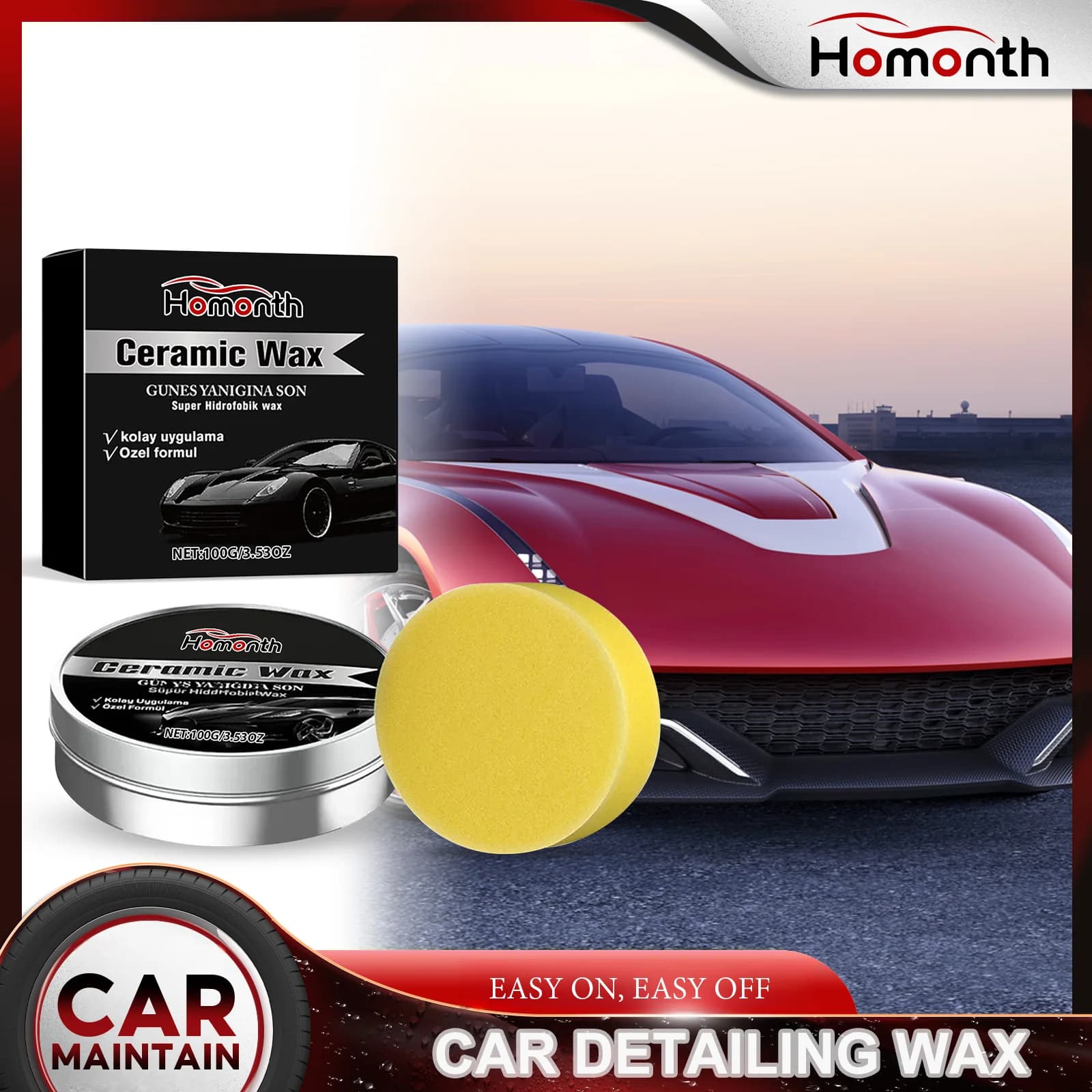 Smalto per cera per auto Sigillante per vernice Rimozione graffi Rivestimento lucido Protegge la vernice dallo sporco UV Pasta di cera facile da applicare con applicatore 100g